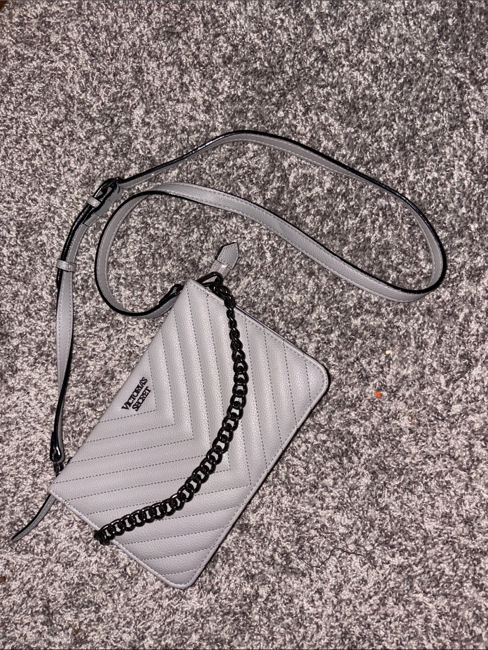 Victoria Secret Light Grey Crossbody Bag W/ Chain Detail